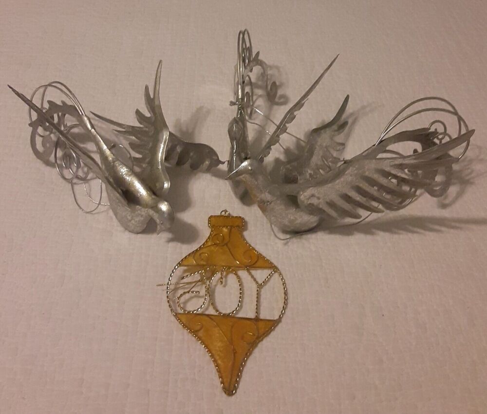 Tin Metal Bird Ornaments Plus Bonus Christmas Expanding Wings